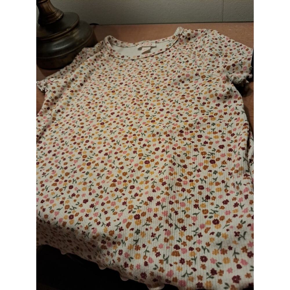 Cat & Jack Girls Size 8 Top White With Flowers